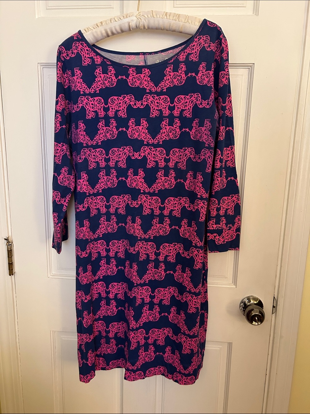 Lilly Pulitzer Navy Midi Dress with Pink Elephant Print